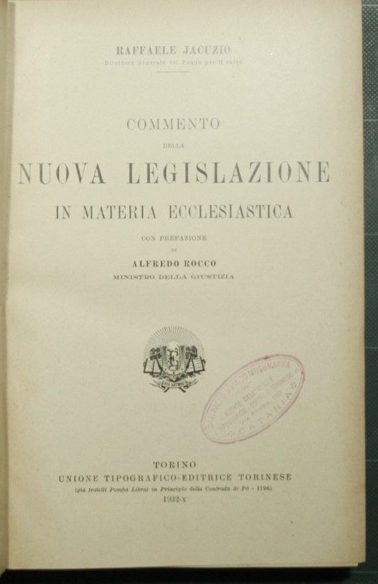 Commento della nuova legislazione in materia ecclesiastica