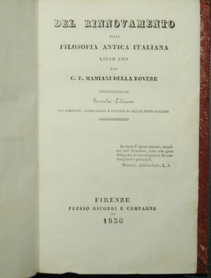 Del rinnovamento della filosofia antica italiana - Libro uno