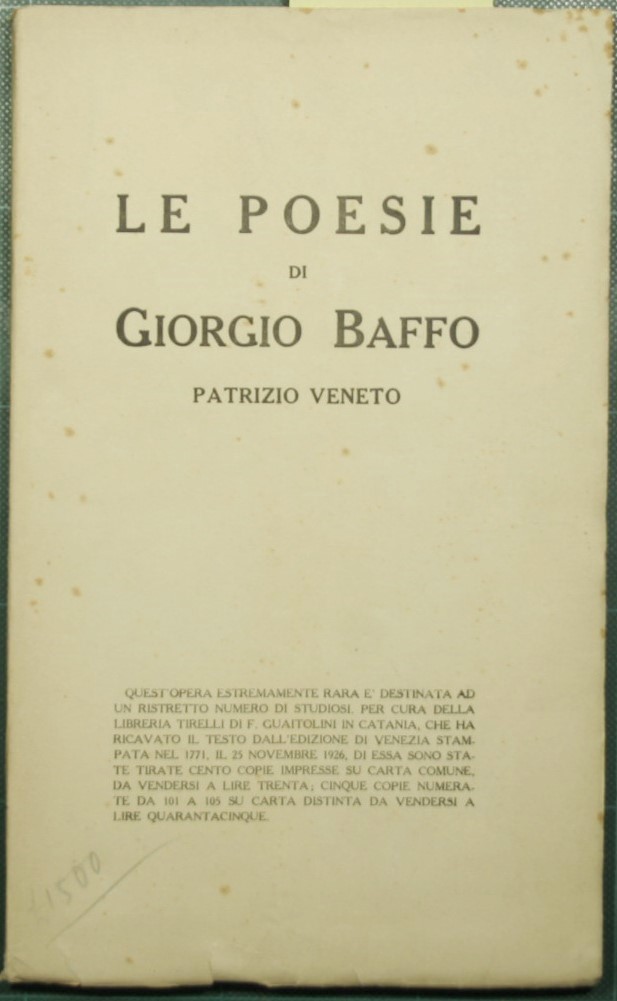 Le poesie di Giorgio Baffo patrizio veneto