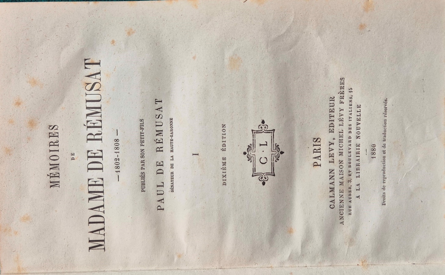 Memoires de Madame De Remusat (tomo primo)