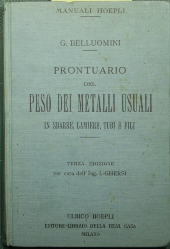 Prontuario del peso dei metalli usuali