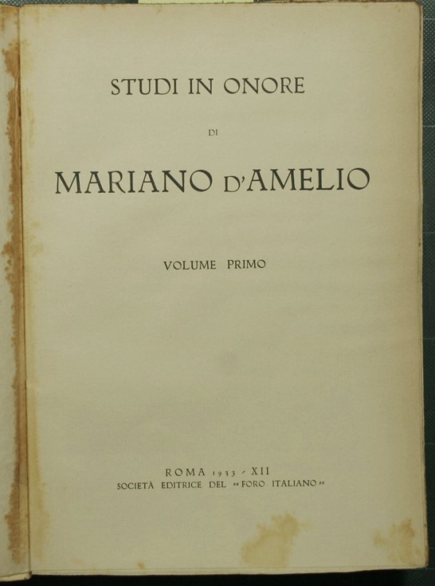 Studi in onore di Mariano d'Amelio