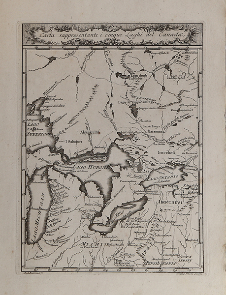 Carta rappresentante i cinque Laghi del Canada