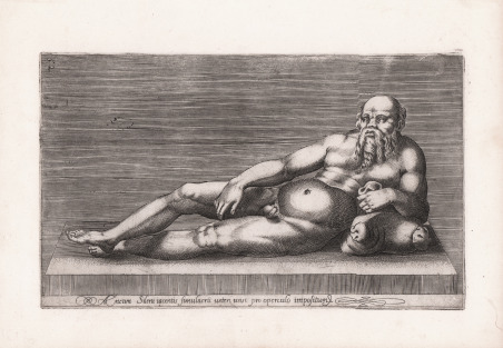 Aeneum Sileni iacentis simulacru veteri vasi pro operculo impositum