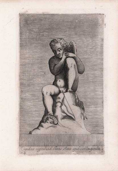 Cupidinis cogitabundi stantis statua apud nobilem quendem