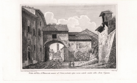 Veduta dell'Arco di Marmorata annesso al Tevere, costruito sopra rovine …
