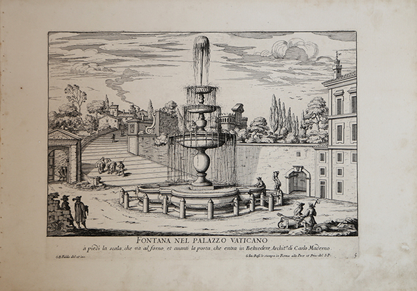 Fontana nel Palazzo Vaticano a piedi la scala, che va …