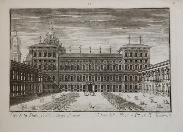Vüe de la Place, et Pàlais Royal illumineè. / Veduta …