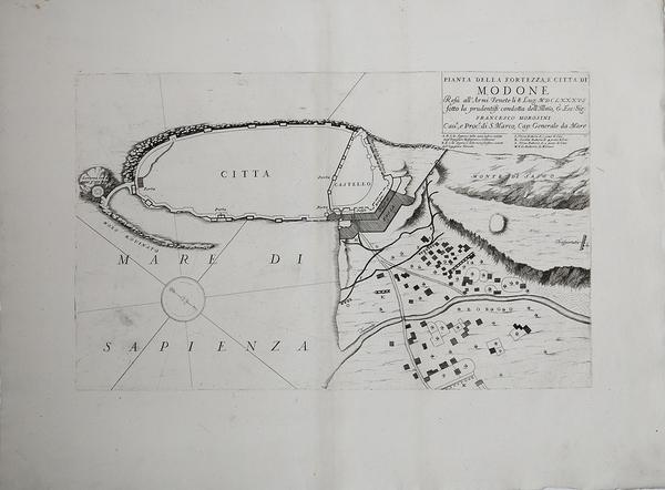 Pianta della fortezza e città di Modone resa all'Armi Venete …