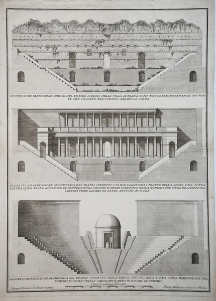 Prospetto ed elevazione diruta del Teatro scenico della Villa Adriana. …
