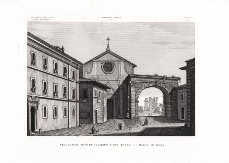 Veduta dell'Arco di Gallieno e dei Trofei di Marco, in …