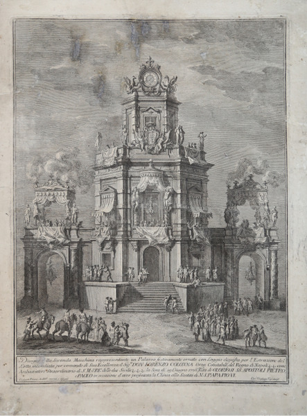 Disegno della Seconda Macchina rappresentante un Palazzo festivamente ornato con …