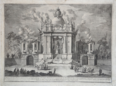 Disegno della Prima Machina rappresentante un Tempio dedicato a Esculapio.