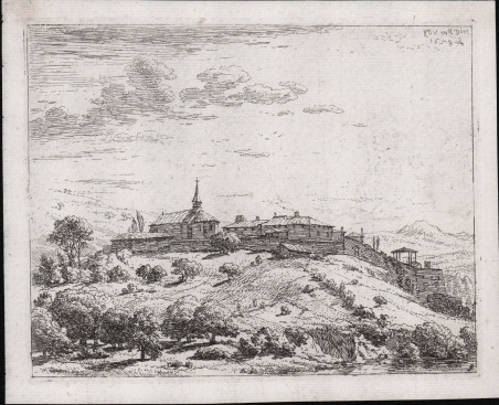 Paesaggio con villaggio sopra la collina