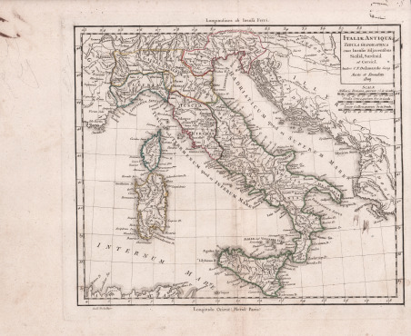 Italiae Antiquae Tabula Geographica cum Insulis adjacentibus Sicilia, Sardinia et …