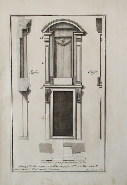 Camino: Fregio con delfini sull'architrave.