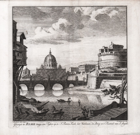Gezigt te Rome langs den Tyber op de S. Peters …