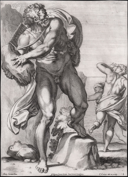 Polifemo scaccia un macigno contro il pastore Aci