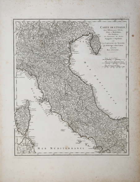 Carte de l'Italie depuis Belluno, jusqu'à Salerno, Genes et Manfredonia