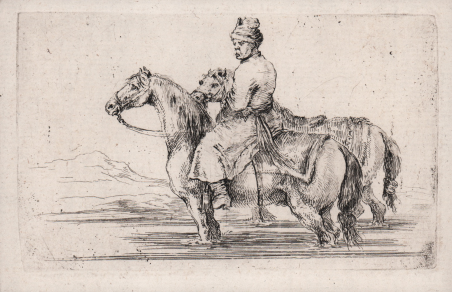 Cavaliere polacco con due cavalli a bagno