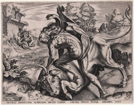 Ercole uccide Achilleo sotto forma di toro