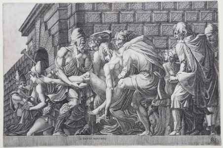 Ettore ferito, condotto sotto le mura di Troia