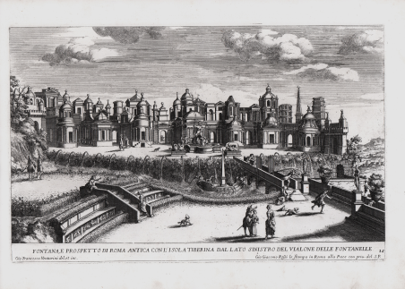 Fontana, e Prospetto di Roma Antica con l'Isola Tiberina dal …