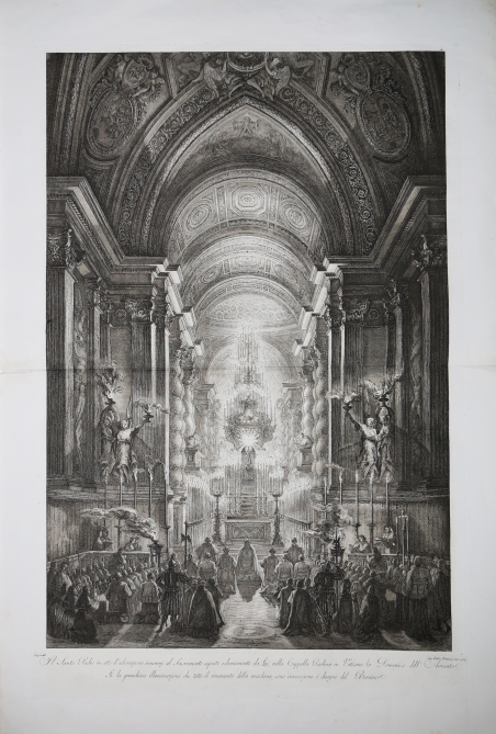 Il Santo Padre in atto d'adorazione innanzi al Sacramento esposto …