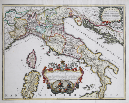 L'Italia con le sue Poste e Strade Principali.