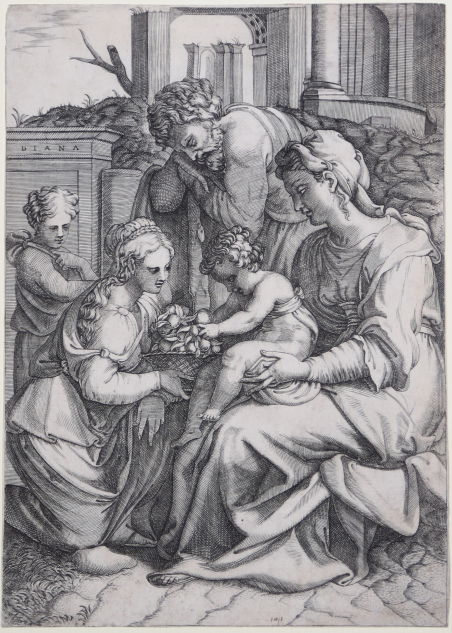 La Sacra Famiglia riceve un cesto di frutta da una …