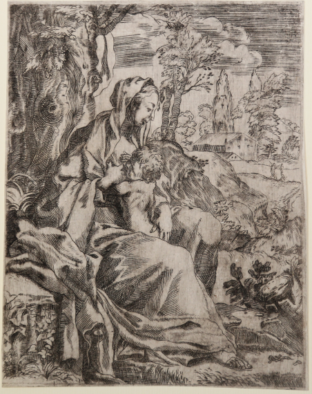 Madonna che allatta il bambino, in un paesaggio