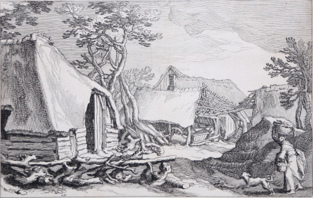 Paesaggio con donna e cane