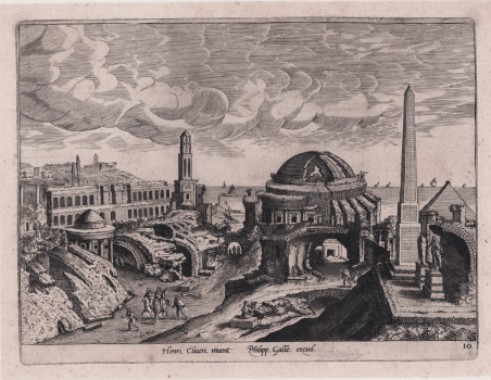 Paesaggio con tempio, piramide ed obelisco