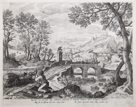 Pesaggio fluviale con scena da Esopo