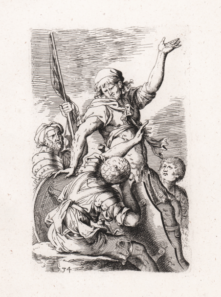Quattro soldati, uno con bandiera