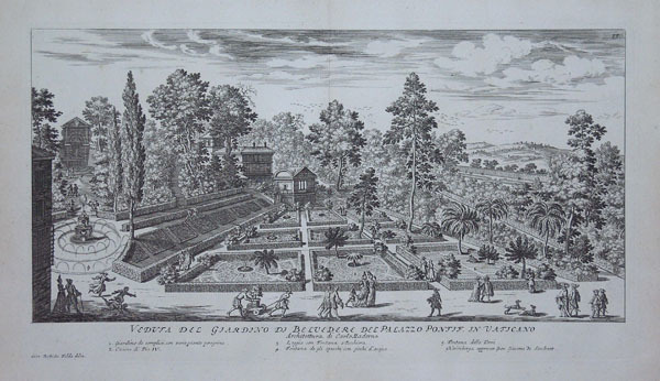 Veduta del giardino di Belvedere del Palazzo Pontif. In Vaticano