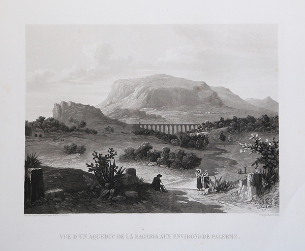 Vue d'un Acqueduc de la Bagaria aux environs de Palerme.