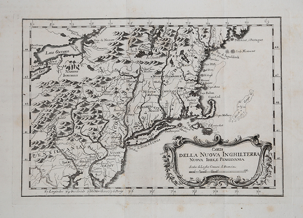 Carta della Nuova Inghilterra Nuova Iork, e Pensilvania