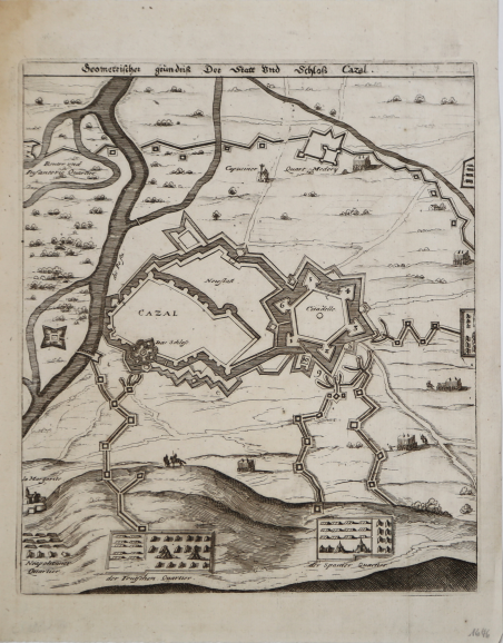 Scomethrischer grundriss Der Statt Und Schloss Cazal.