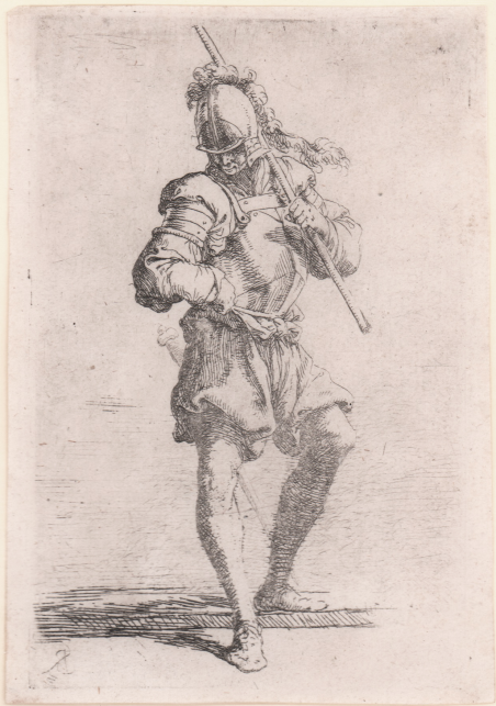 Soldato che guarda per terra