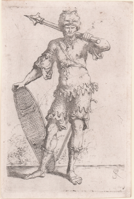 Soldato con mazza ferrata e scudo