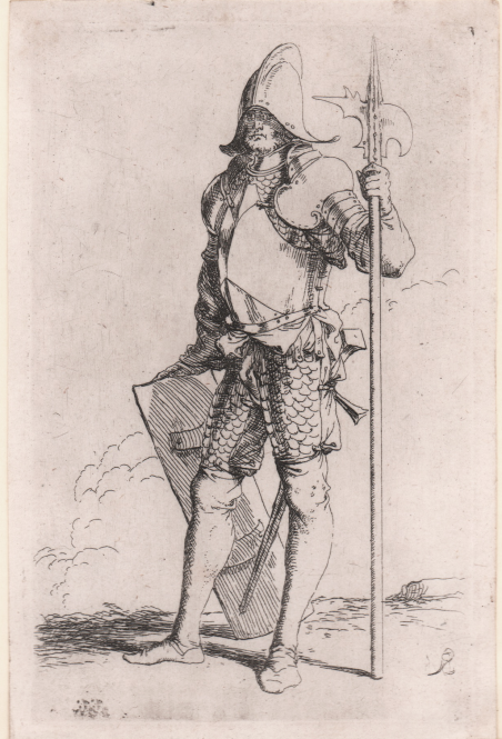 Soldato con scudo e la barda