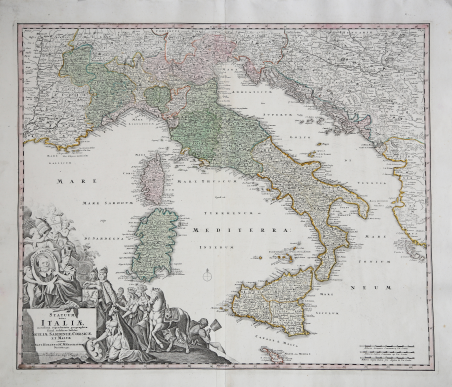 Statuum totius Italiae novissima repraesentatio geographica simul exhibens Insulas.