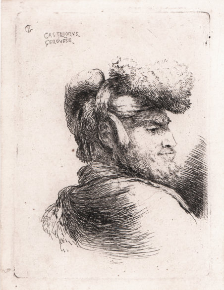 Testa d'uomo con barba volto a destra