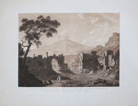 Veduta delle Rovine dell'Antico Teatro di Taormina in Sicilia