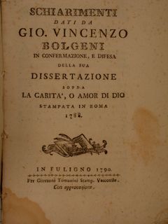 Schiarimenti dati da Gio. Vincenzo Bolgeni in confermazione, e difesa …