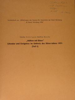 'MAEHEN MIT DUERER'. Literatur und Ereignisse im Umkreis des Duerer-Jahres …