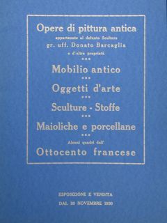 IMPORTANTISSIMA RACCOLTA di antichità e di quadri francesi dell'ottocento. Milano, …