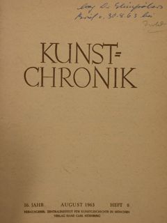 KUNSTCHRONIK. August 1963 - heft 8.