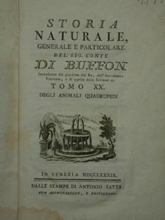 STORIA NATURALE generale e particolare del sig.conte DI BUFFON intendente …